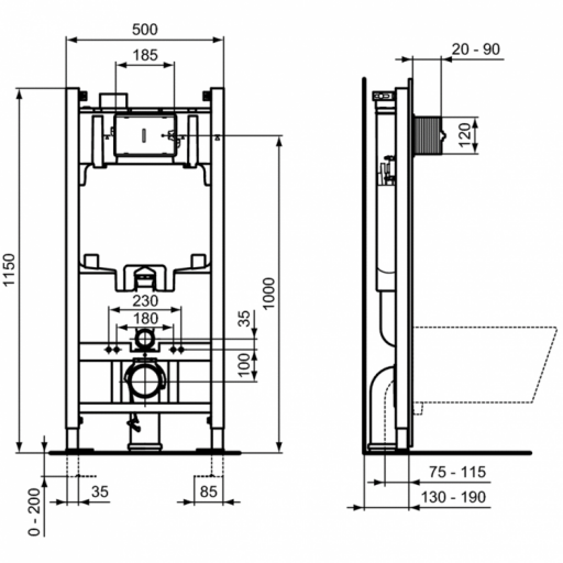 Инсталляция для подвесного унитаза IDEAL STANDARD Prosys Eco Frame 2.0 R046367